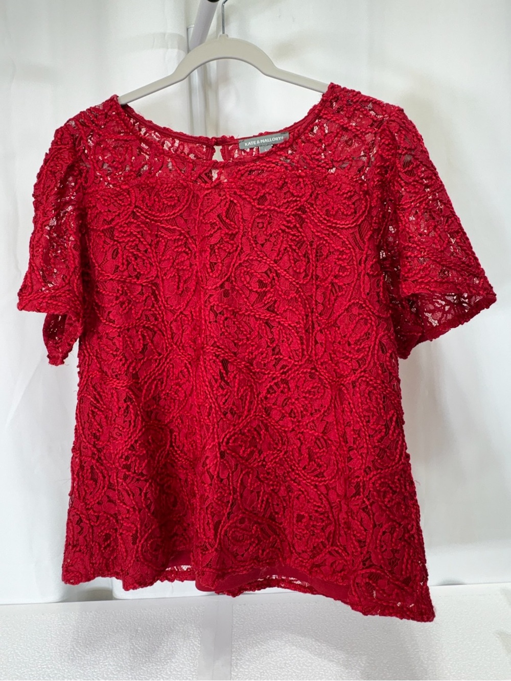 Kate & Mallory Red Floral Lace Short-Sleeve Top 3509